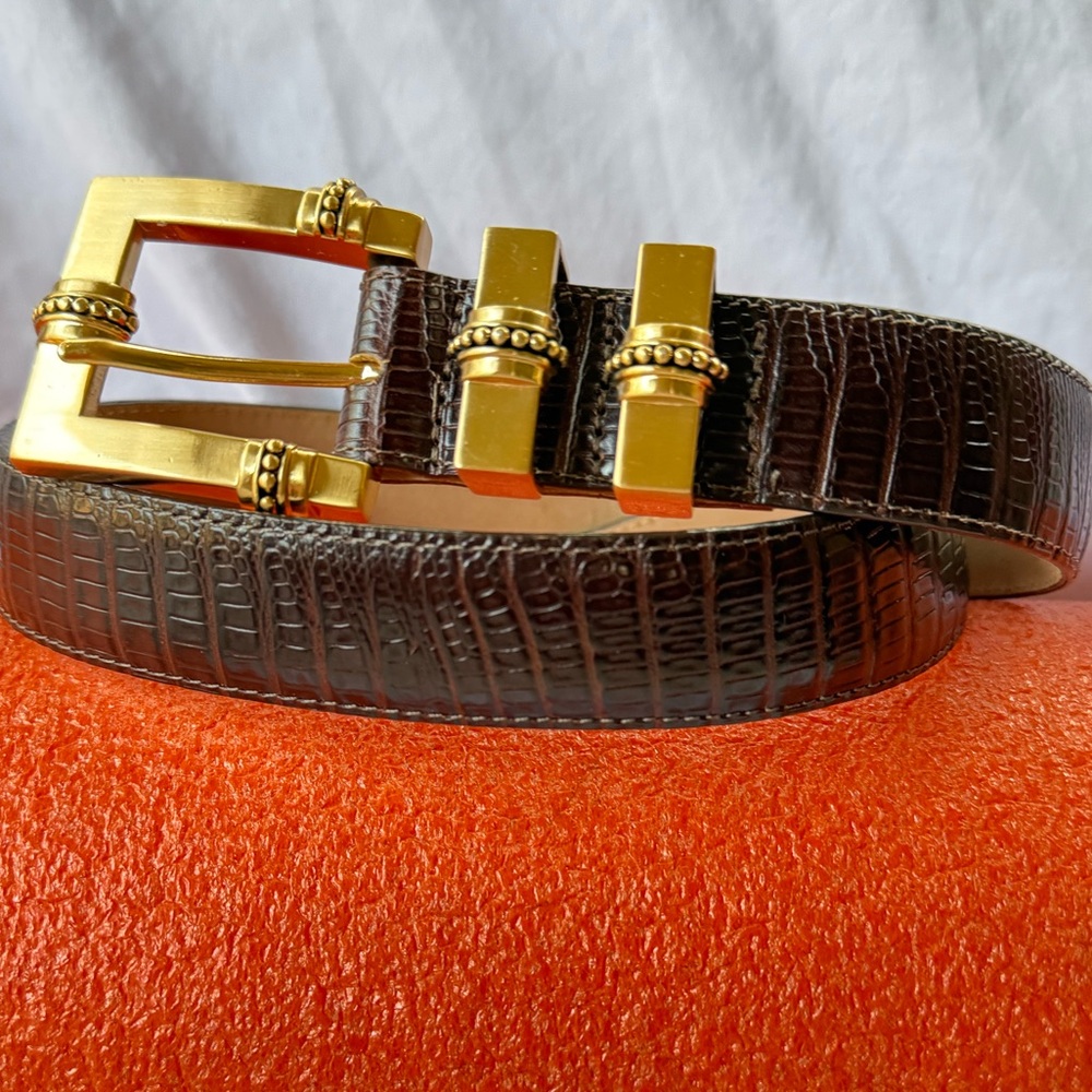 Brighton Brown Crocodile Gold Tone Buckle Pattern Belt.